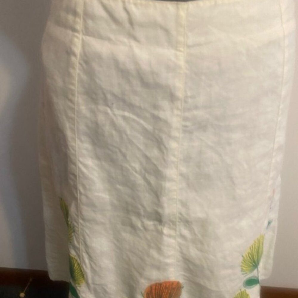 Boden Cream A-Line Skirt with Leaf Accents